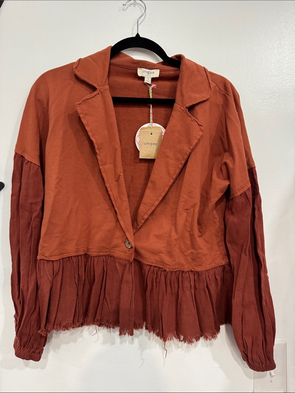 Umgee Rust Red Two-Tone Peplum Blazer Jacket